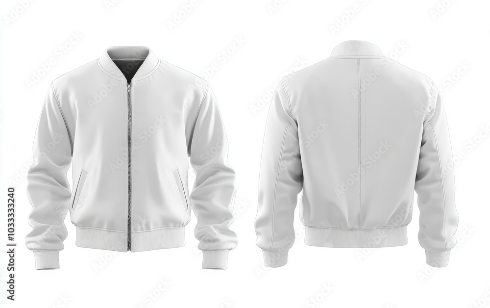 Blank white Jacket mockup, front and back view, 3d rendering white background Blank white Jacket mockup, front and back view, 3d rendering white background