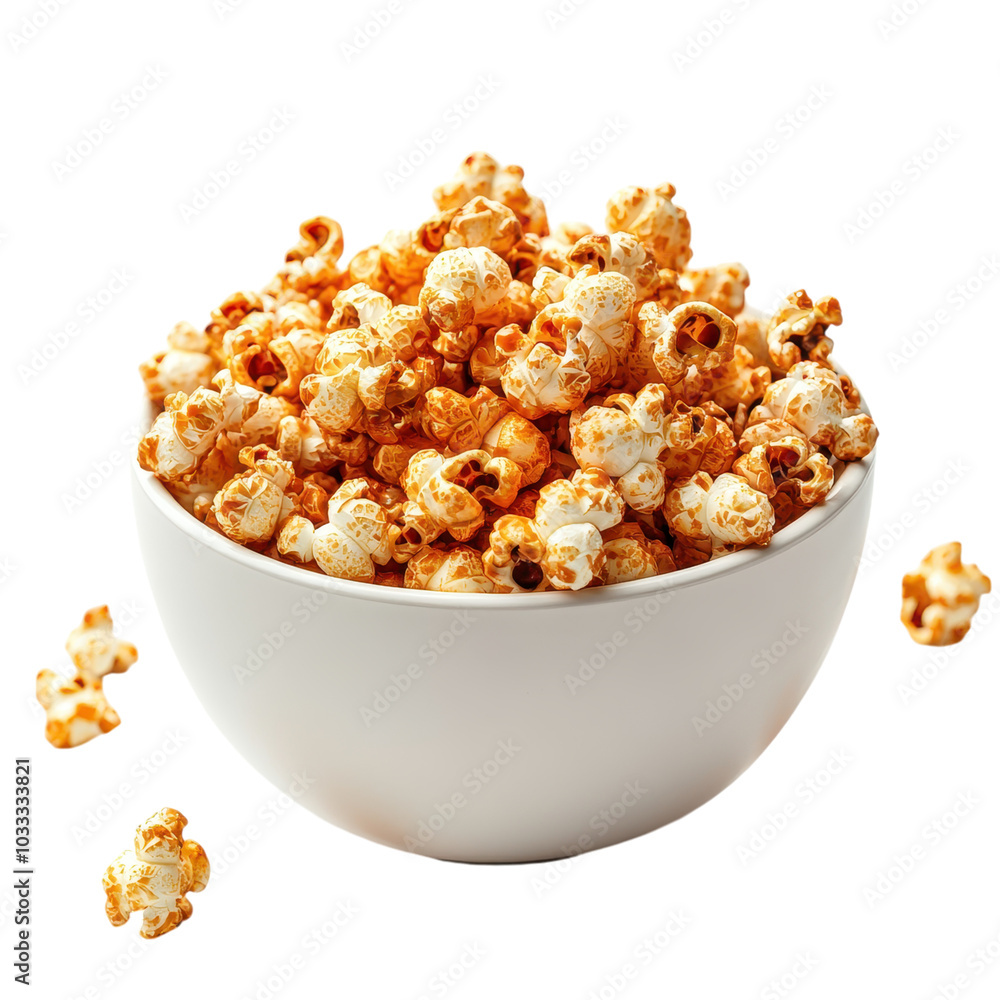 bowl of caramel popcorn with a scattering of fall leaves, autumn snack bowl of caramel popcorn with a scattering of fall leaves, autumn snack
