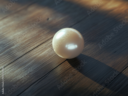 Pearlescent Beauty: Flawless White Pearl on a Classic Dark Wooden Base