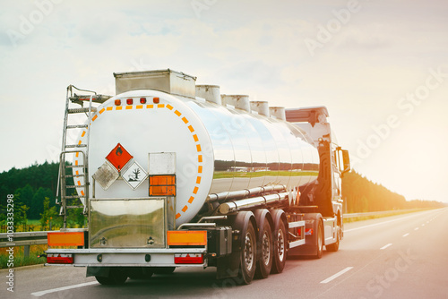 Obraz na płótnie Truck carrying flammable liquids driving on highway w salonie
