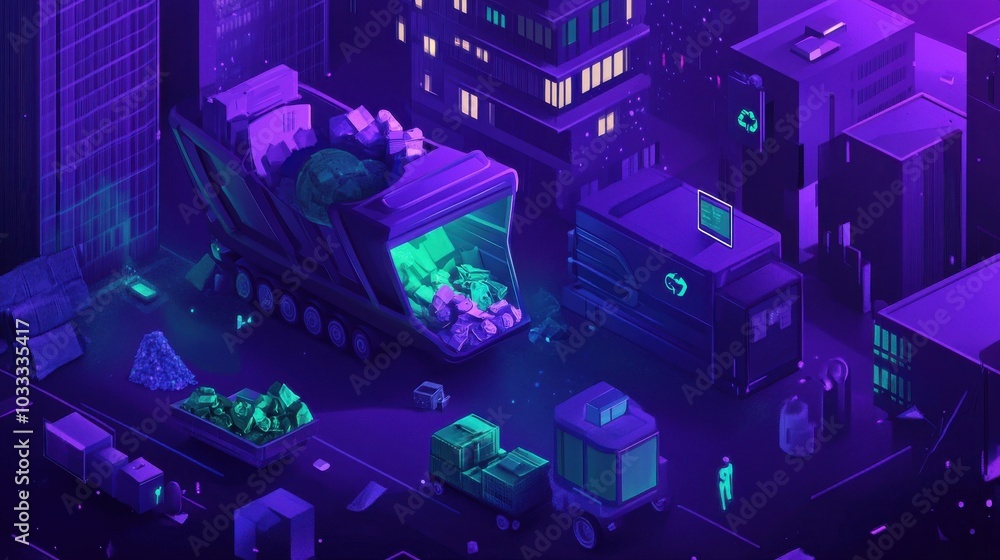 Eco-Friendly City Waste Management at Night Eco-Friendly City Waste Management at Night