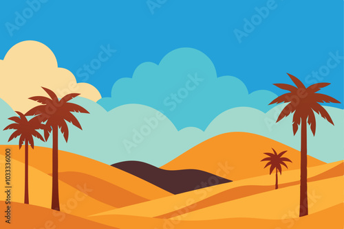 Desert Panorama Background with Palm Trees vector