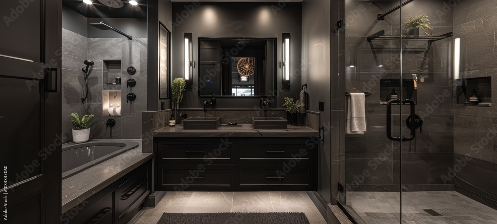Bathroom with shower, bathtub and sink. Bathroom with shower, bathtub and sink.