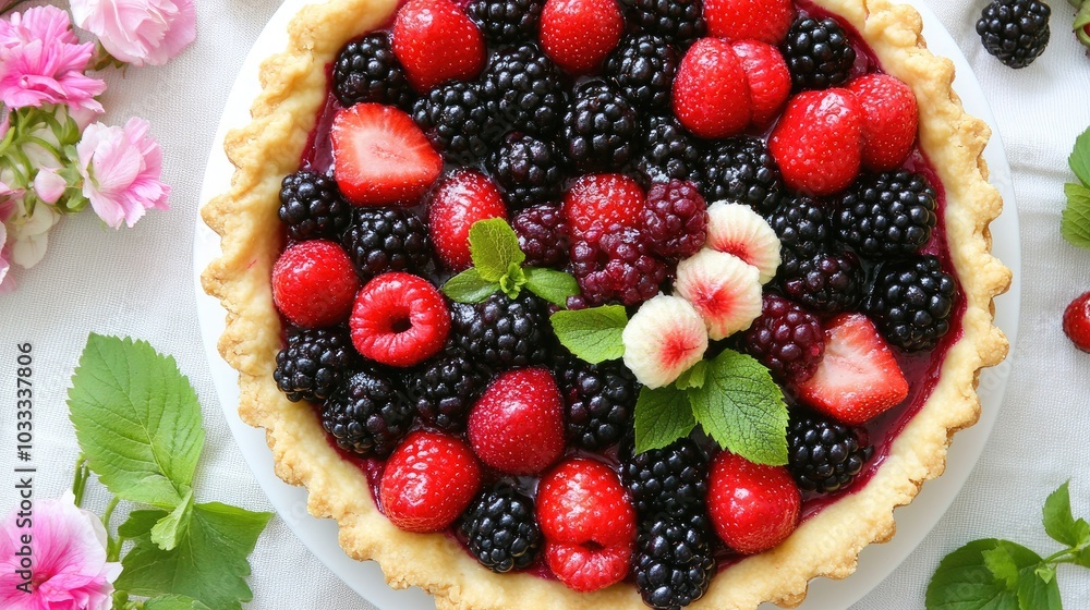 Fresh Berry Pie with Raspberries and Blackberries Fresh Berry Pie with Raspberries and Blackberries