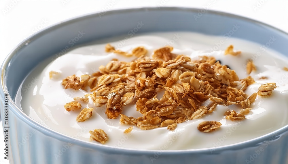 Delicious Creamy Greek Yogurt Topped with Crunchy Almond Granola in a Glass Bowl. Perfectly Balanced Healthy Snack or Breakfast Option Rich in Protein, Fiber, and Nutrients for an Energizing Start Delicious Creamy Greek Yogurt Topped with Crunchy Almond Granola in a Glass Bowl. Perfectly Balanced Healthy Snack or Breakfast Option Rich in Protein, Fiber, and Nutrients for an Energizing Start
