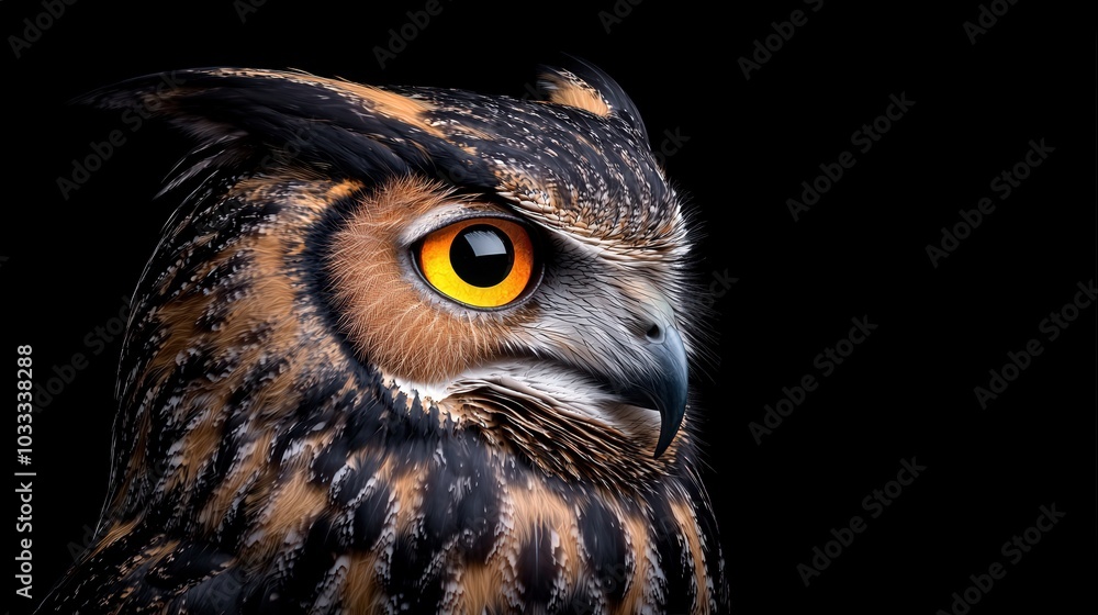 Close up Portrait of a Majestic Eagle Owl with Striking Yellow Eyes Close up Portrait of a Majestic Eagle Owl with Striking Yellow Eyes