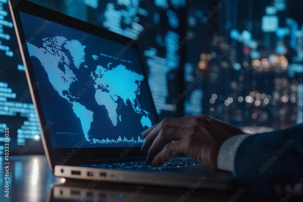 Businessman use laptop with virtual world economic growth chart. Businessman use laptop with virtual world economic growth chart.