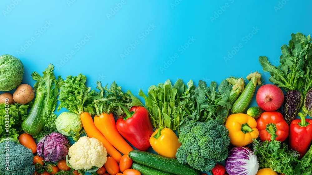 Fresh Colorful Vegetables on Blue Background Fresh Colorful Vegetables on Blue Background