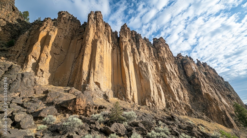 Majestic Rock Formation Under Blue Sky Majestic Rock Formation Under Blue Sky