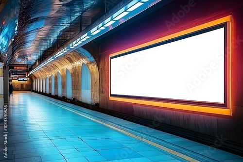 Modern Subway Station with Blank Advertising Space