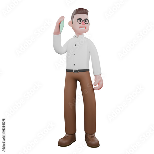 Illustrative 3D Male Sociologist. A male sociologist is standing while answering an incoming call on his cellphone. Social Research Model