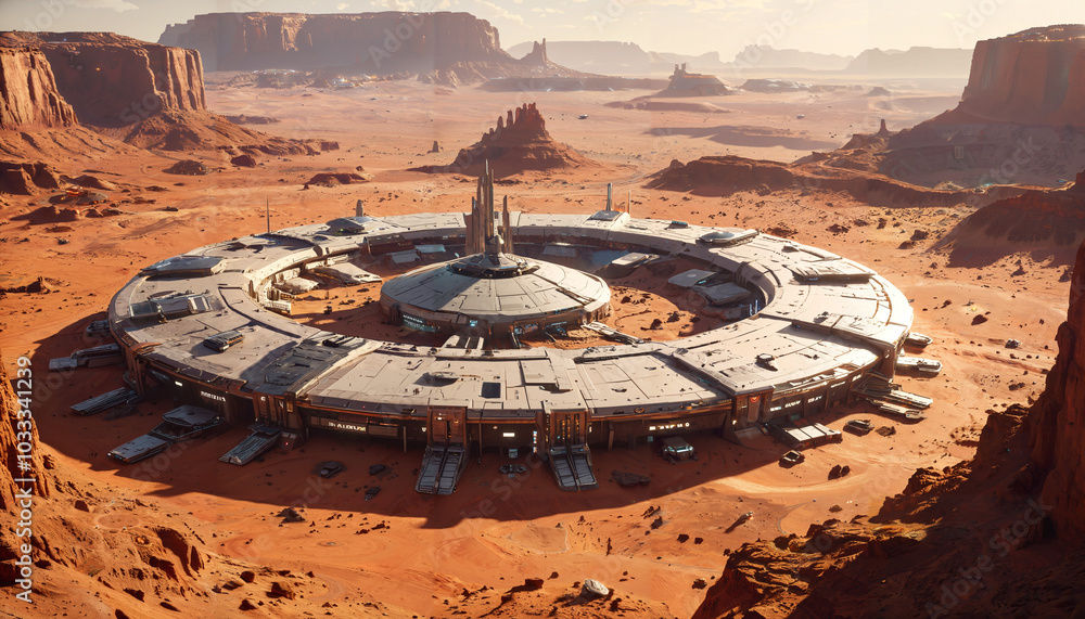 Obraz premium Base futuriste dans un désert extraterrestre