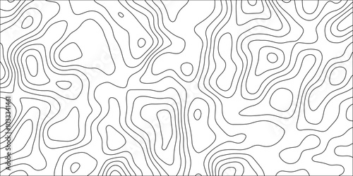 Abstract black & white topographic Contour Scheme and Terrain on old paper. Geographic mountain terrain. Contour map background. Cartographic Weave with seamless striped patterns and wavy Lines