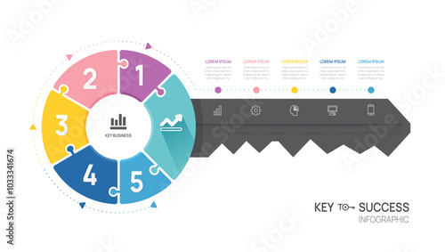 Key business to success Infographic diagram template.5 steps ring, marketing and startup business, vector infographics.