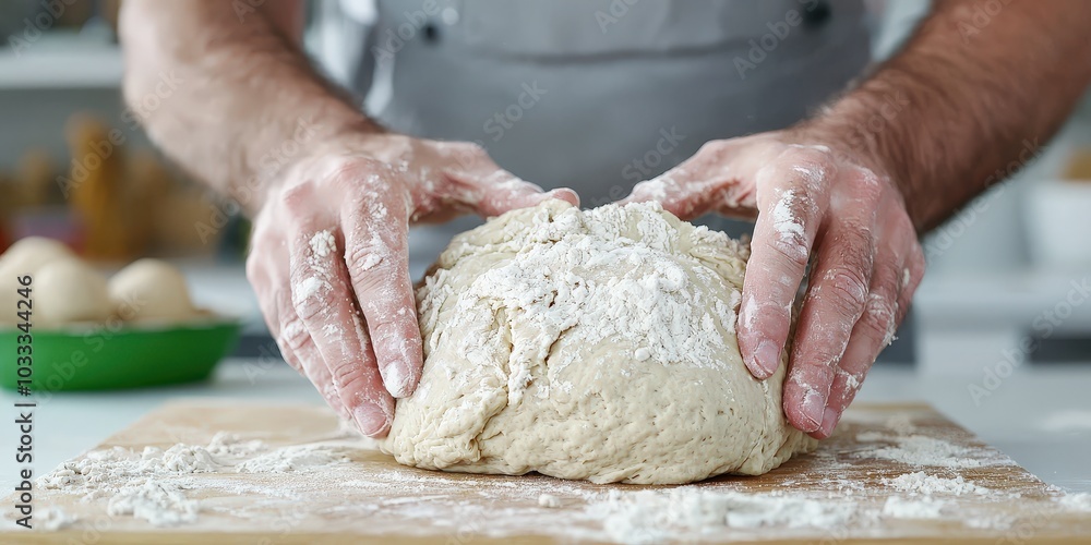 Baker Kneading Dough Close Up Hands Flour Breadmaking Baking Kitchen Food Photograph Baker Kneading Dough Close Up Hands Flour Breadmaking Baking Kitchen Food Photograph