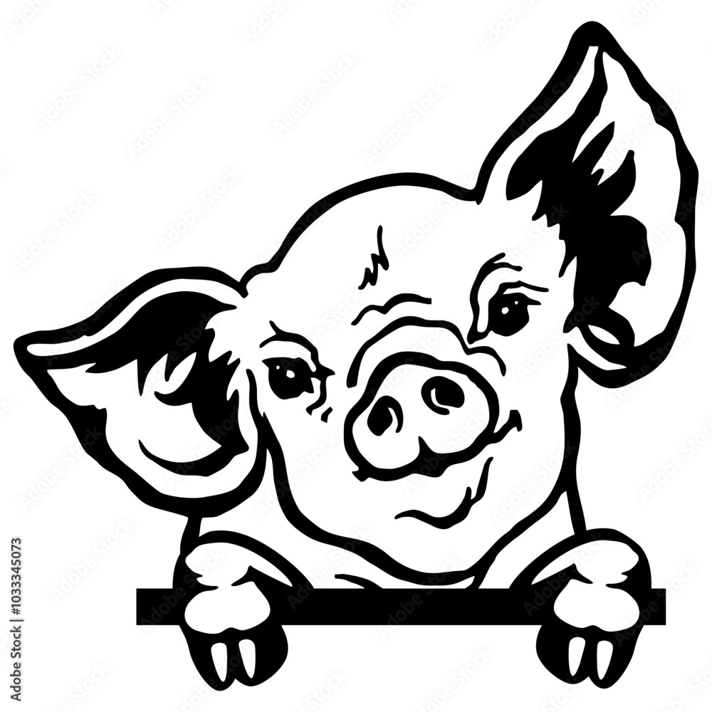 Fototapeta premium Peeking Piglet - Funny Farm Animal - Animal Stencil Cut Files