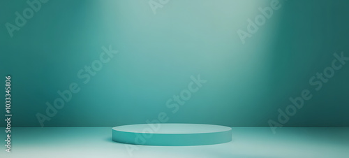 Abstract pastel teal color and gradient cyan light background with mint green table backdrops display product design. Turquoise empty space room for showing. Blur 3D render podium stage vector texture