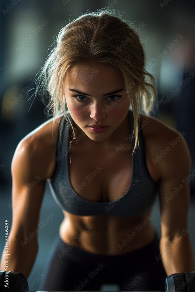 Fitness woman exercising with a heavy weights, Generative AI Fitness woman exercising with a heavy weights, Generative AI