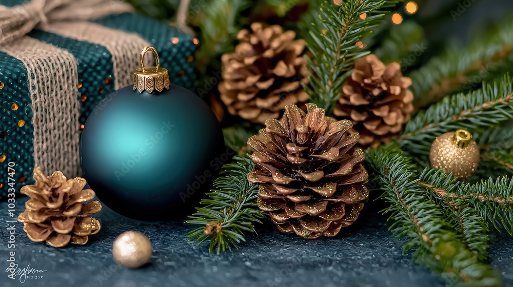 Christmas Ornament with Pine Cones and Evergreen Branches Christmas Ornament with Pine Cones and Evergreen Branches