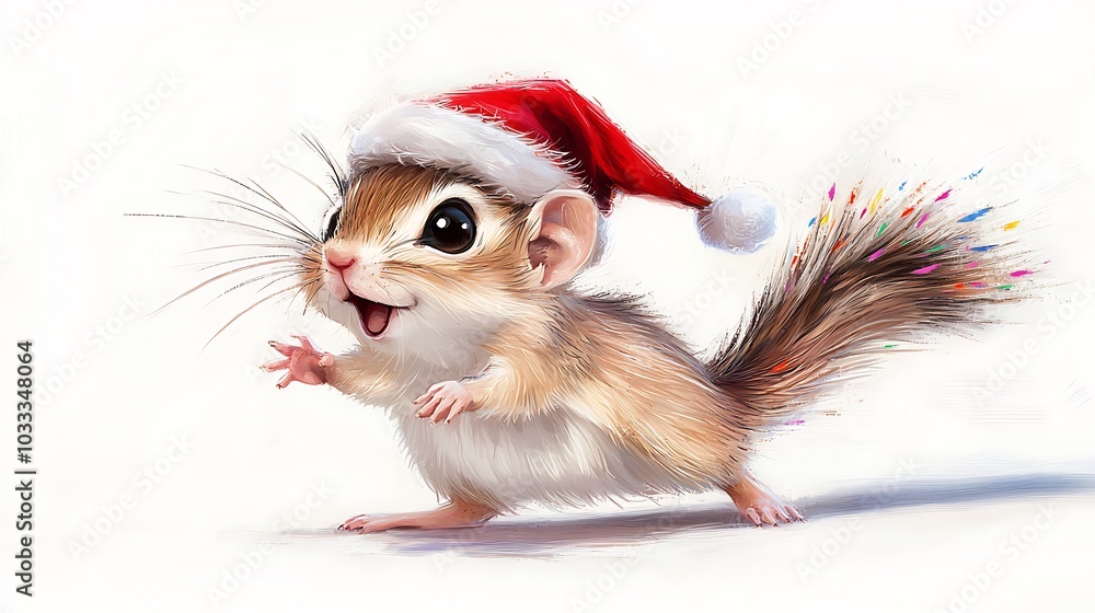 Cute Squirrel Wearing a Santa Hat with a Colorful Tail Cute Squirrel Wearing a Santa Hat with a Colorful Tail