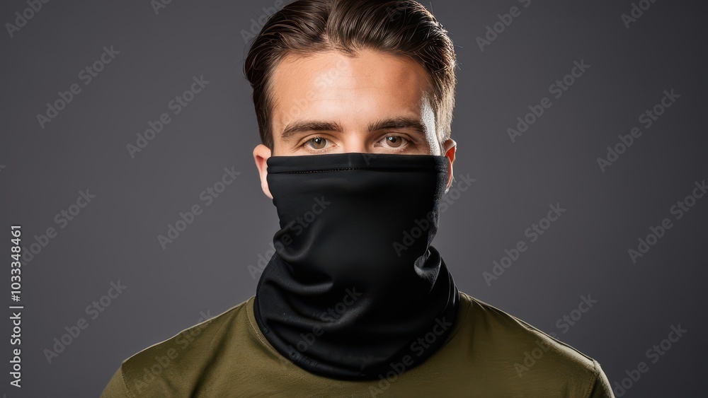 Realistic neck gaiter mockup for presenting your custom designs, logos, or patterns on a multifunctional face covering. Ideal for e-commerce, advertising, and apparel branding Realistic neck gaiter mockup for presenting your custom designs, logos, or patterns on a multifunctional face covering. Ideal for e-commerce, advertising, and apparel branding
