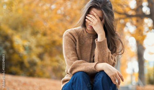 Foto Closeup faceless upset woman has mental health problems