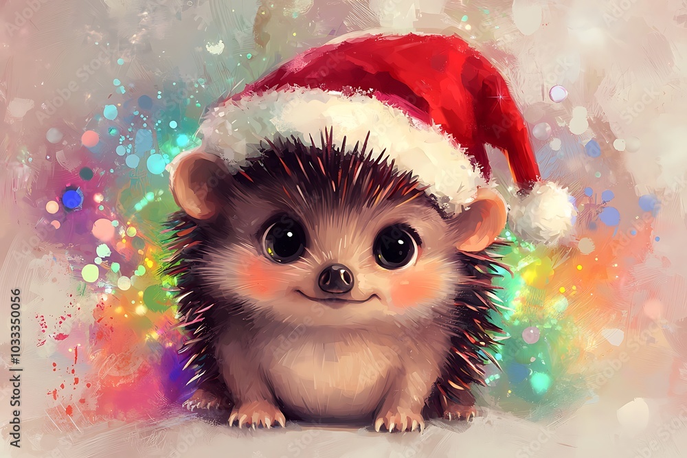 Cute Hedgehog Wearing Santa Hat in Winter Wonderland Cute Hedgehog Wearing Santa Hat in Winter Wonderland
