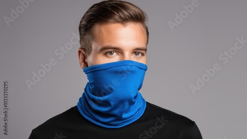 Realistic neck gaiter mockup for presenting your custom designs, logos, or patterns on a multifunctional face covering. Ideal for e-commerce, advertising, and apparel branding