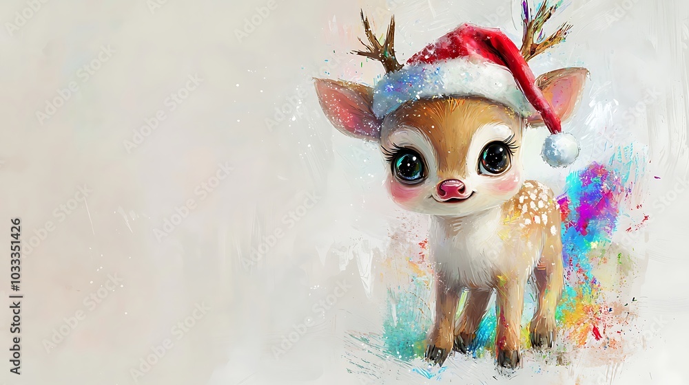 Cute Reindeer with a Red Hat in a Winter Wonderland, Christmas Cheer and Festive Fun Cute Reindeer with a Red Hat in a Winter Wonderland, Christmas Cheer and Festive Fun