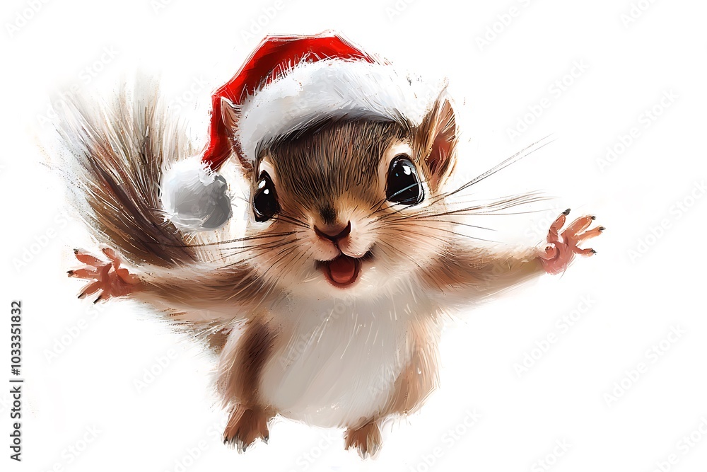 Cute Squirrel Wearing a Santa Hat for Christmas Cute Squirrel Wearing a Santa Hat for Christmas