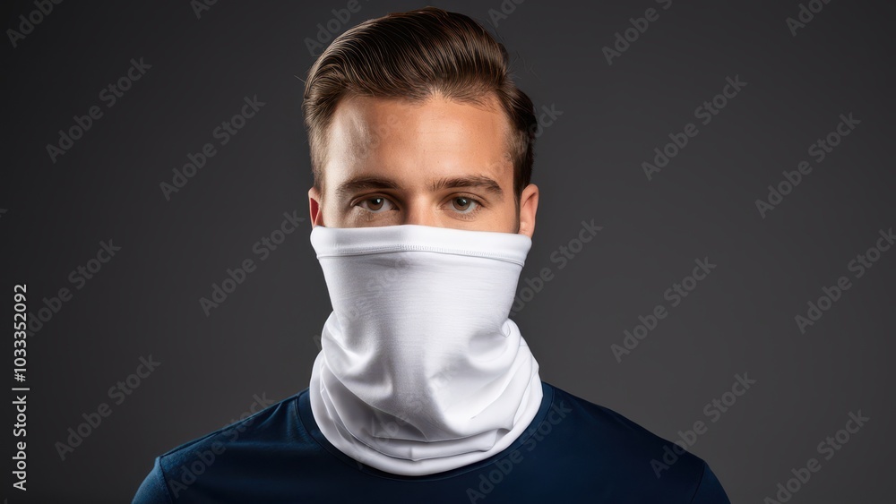 Customizable neck gaiter mockup for visualizing unique designs on a versatile face and neck covering. Suitable for outdoor wear, sports, or promotional use Customizable neck gaiter mockup for visualizing unique designs on a versatile face and neck covering. Suitable for outdoor wear, sports, or promotional use