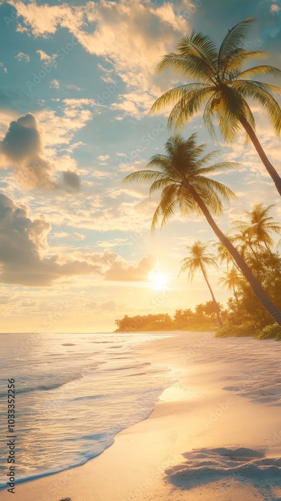 Obraz premium beautiful beach with beautiful sunset and palm trees