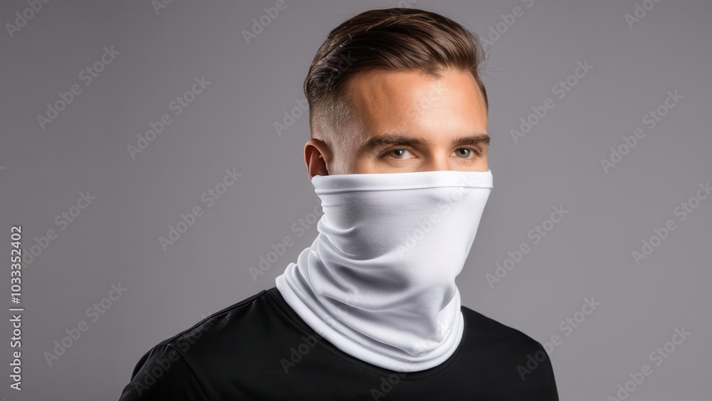Customizable neck gaiter mockup for visualizing unique designs on a versatile face and neck covering. Suitable for outdoor wear, sports, or promotional use