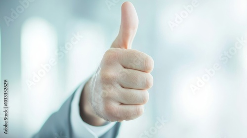 Motivated Office Manager Celebrating Success with Thumbs Up Gesture in Vibrant Office Setting Surrounded by Team and Organizational Tools