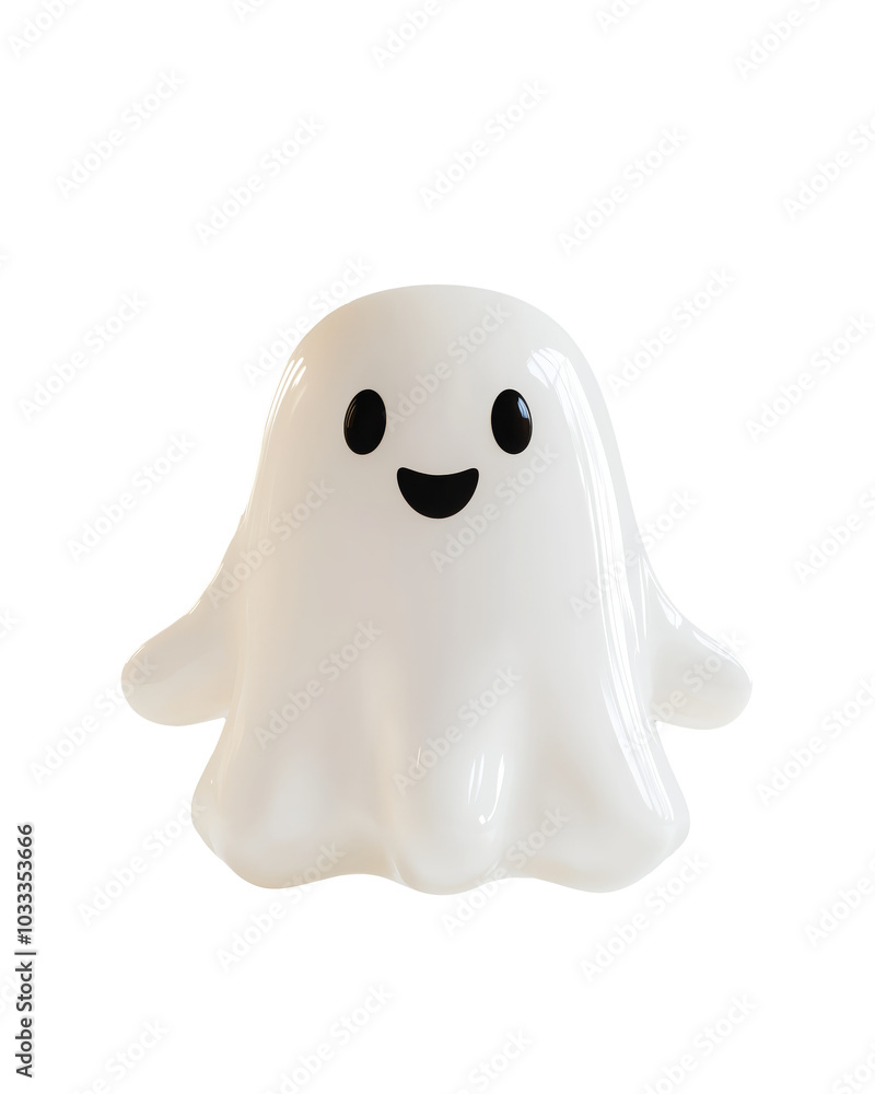Cute Smiling Ghost Character - 3D Illustration with Transparent Background - Made with Generative AI Cute Smiling Ghost Character - 3D Illustration with Transparent Background - Made with Generative AI