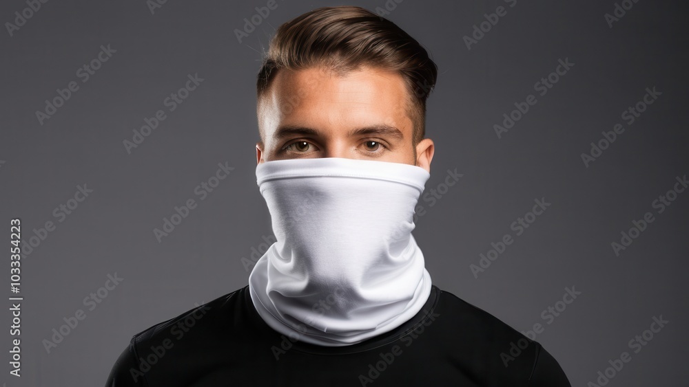 Customizable neck gaiter mockup for visualizing unique designs on a versatile face and neck covering. Suitable for outdoor wear, sports, or promotional use Customizable neck gaiter mockup for visualizing unique designs on a versatile face and neck covering. Suitable for outdoor wear, sports, or promotional use