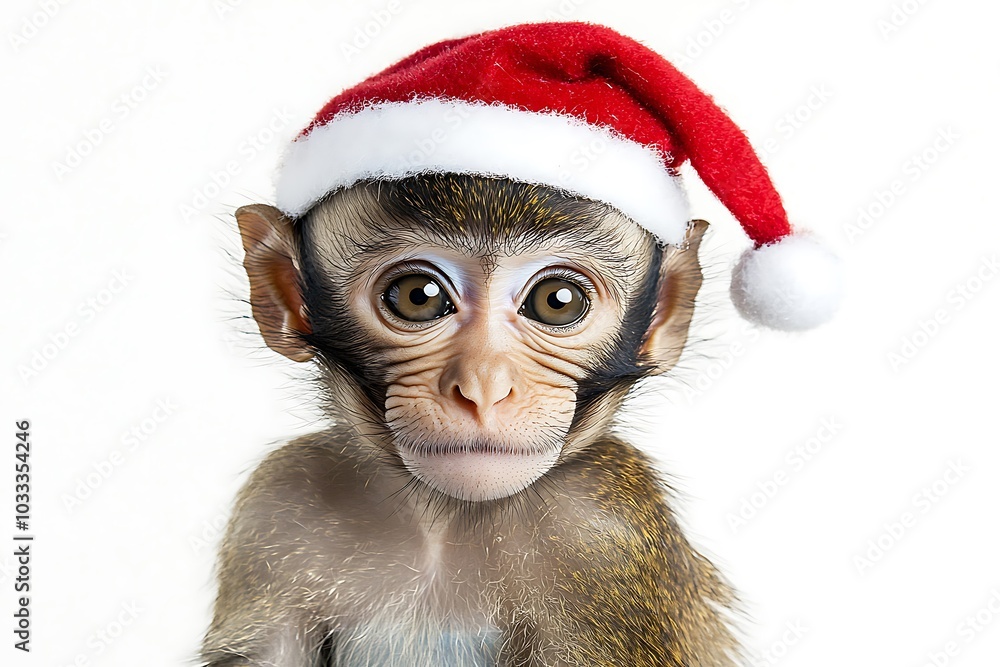 Cute Monkey Wearing Santa Hat for the Holidays Cute Monkey Wearing Santa Hat for the Holidays