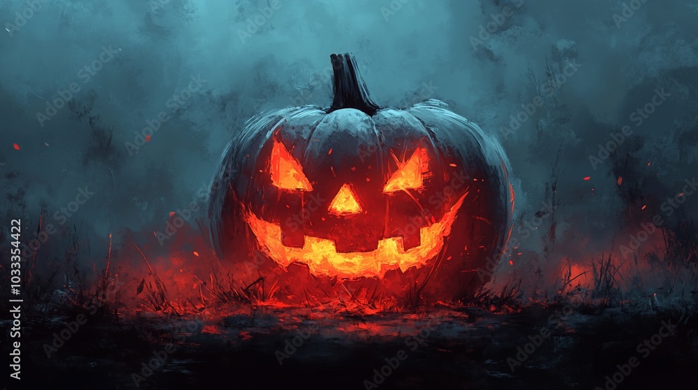 A glowing jack-o'-lantern in a misty, dark setting, embodying Halloween spirit. A glowing jack-o'-lantern in a misty, dark setting, embodying Halloween spirit.