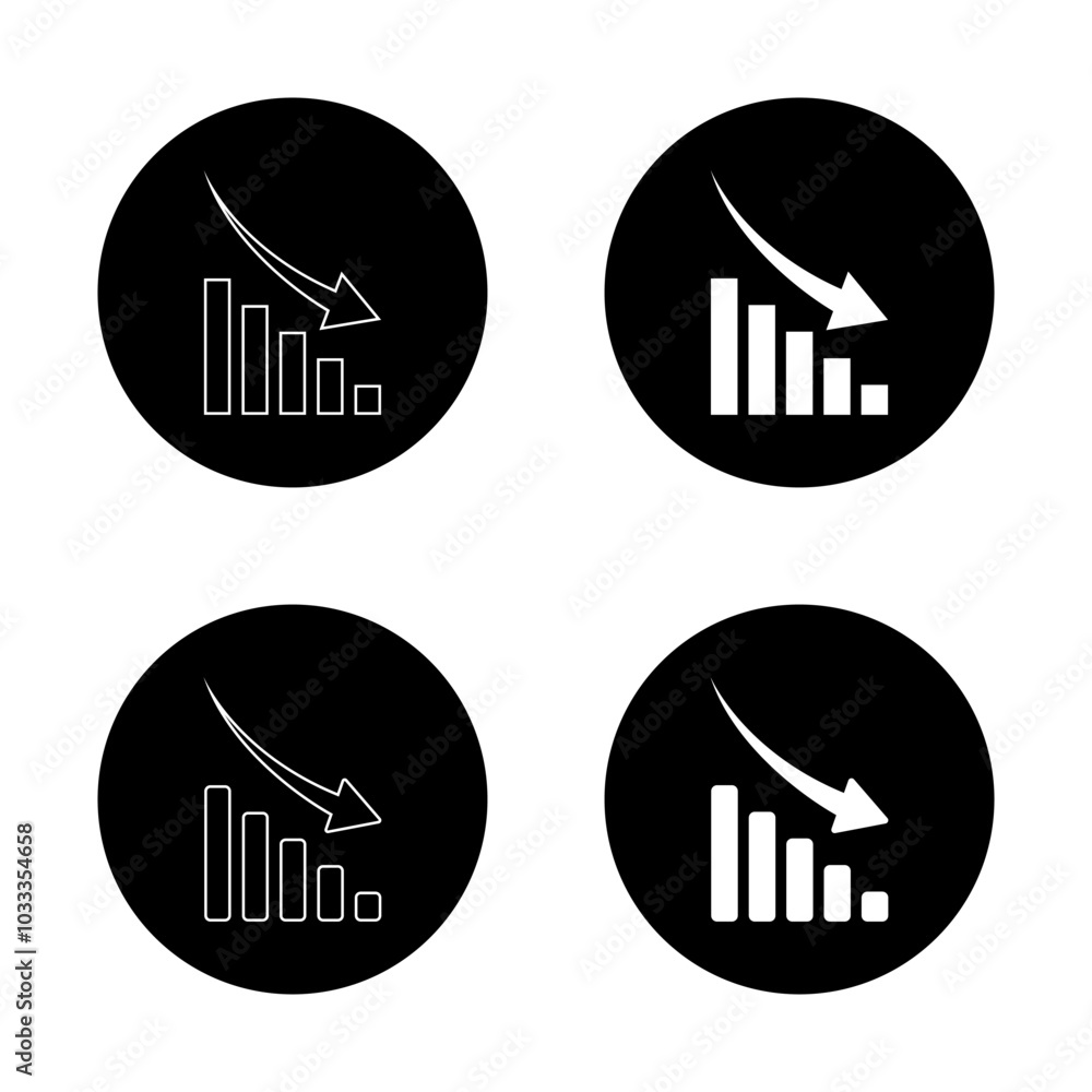 Decrease bar chart icon on black circle. Statistic sign symbol Decrease bar chart icon on black circle. Statistic sign symbol
