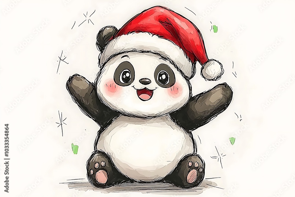 Cute Panda Wearing a Santa Hat, Festive Holiday Animal Illustration Cute Panda Wearing a Santa Hat, Festive Holiday Animal Illustration