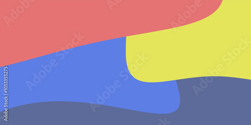 A vivid abstract design featuring flowing waves of yellow, red, and blue round shapes. The smooth curves create a modern, dynamic composition, perfect for backgrounds or design elements.