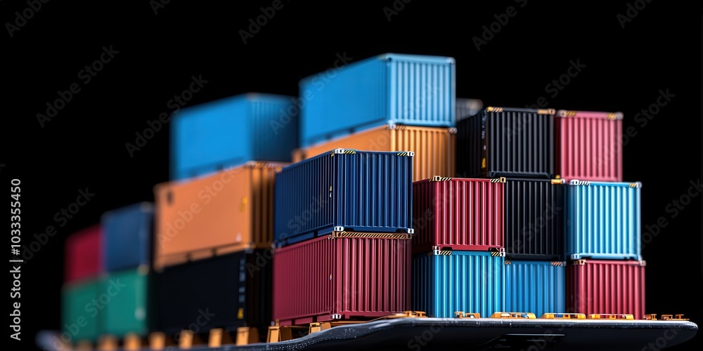 Fototapeta premium Colorful Shipping Containers Stacked on a Cargo Ship