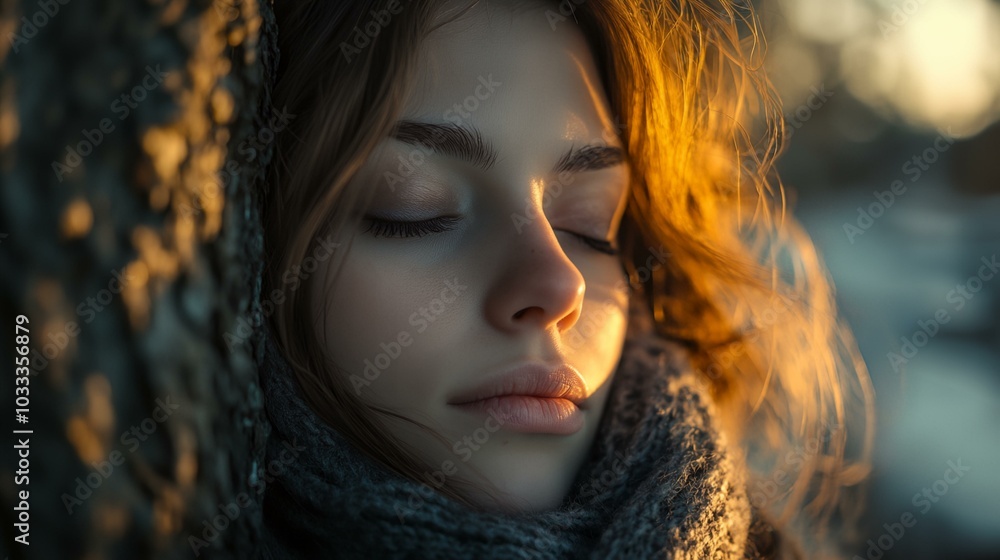 A woman is wearing a scarf