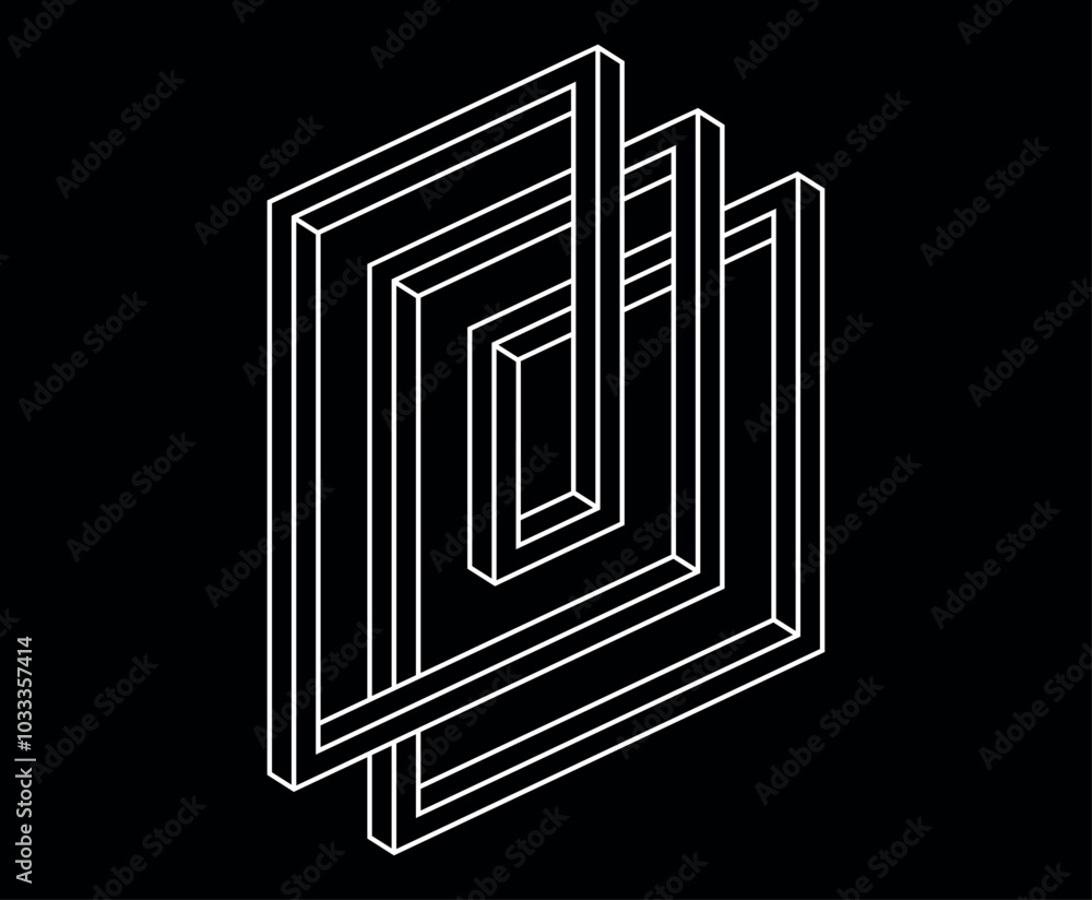 Impossible figure. Linear style, geometric irregular shape. Optical illusion. Vector icon, isolated object. Impossible figure. Linear style, geometric irregular shape. Optical illusion. Vector icon, isolated object.