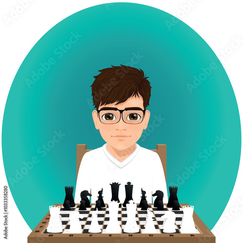 young boy ready to play chess