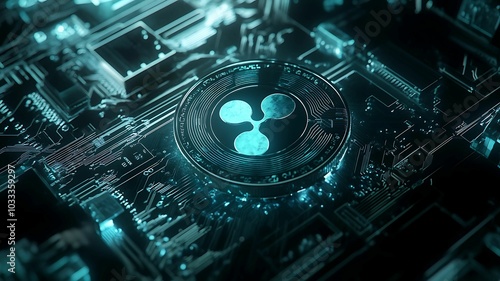 Ripple Coin Rising Over Digital Waves and Blockchain Nodes