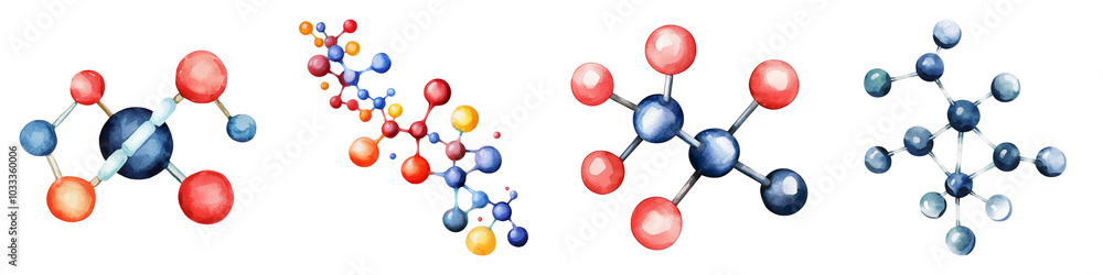 Molecular structures represented in vibrant colors on a black background, showcasing various arrangements of atoms and bonds. Molecular structures represented in vibrant colors on a black background, showcasing various arrangements of atoms and bonds.
