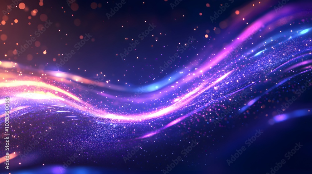 Obraz premium Abstract Purple and Blue Swirling Lights with Glittering Particles on a Dark Background