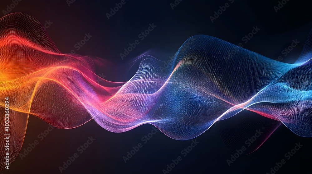 Abstract Wave Pattern with Red, Pink, and Blue Hues on Black Background Abstract Wave Pattern with Red, Pink, and Blue Hues on Black Background
