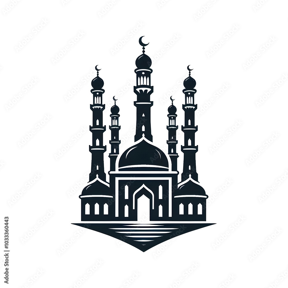 Vector mosque silhouette illustration stylized design of a mosque with a large tall minaret Vector mosque silhouette illustration stylized design of a mosque with a large tall minaret